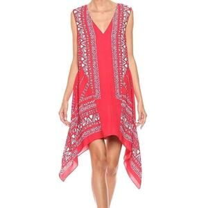 BCBGMaxazria Red Asymmetrical Handkerchief Dress XXS Sleeveless Casual Boho